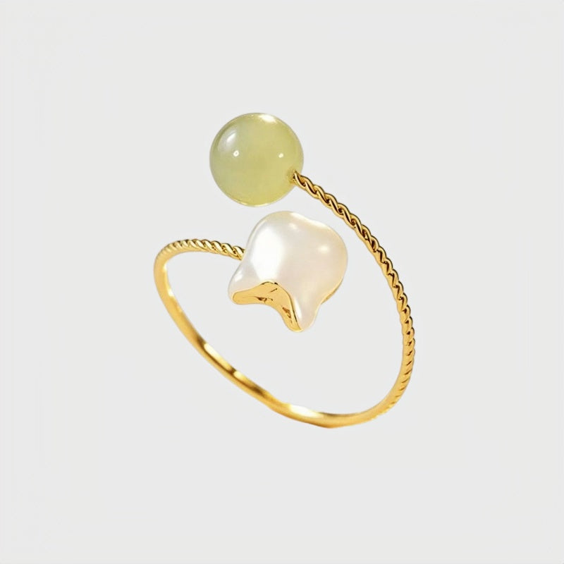Hetian Jade Twist Band Flower Ring - Calm Energy, Lasting Luck