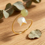 Hetian Jade Twist Band Flower Ring - Calm Energy, Lasting Luck