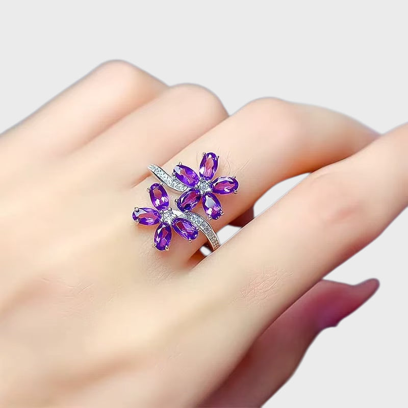 Natural Amethyst Flowers Ring - Quiet Protection, Gentle Wisdom