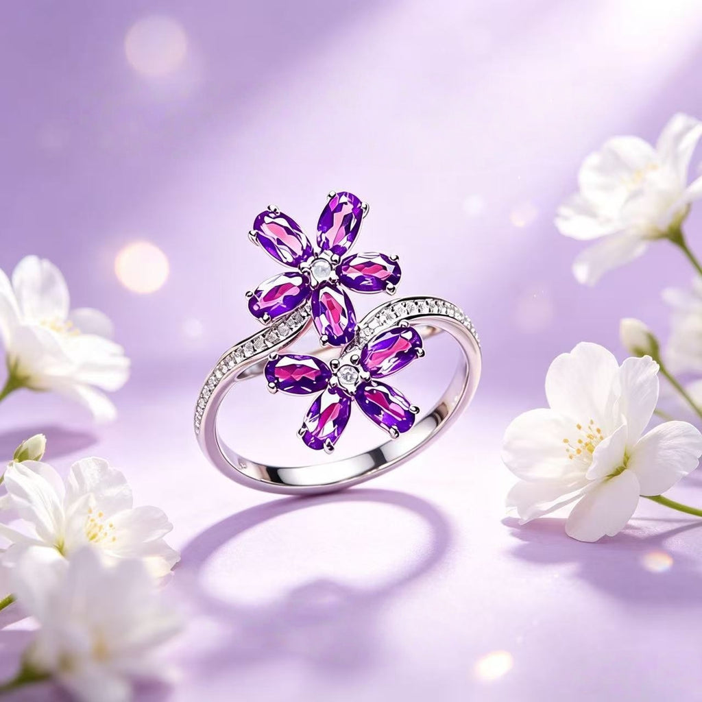 Natural Amethyst Flowers Ring - Quiet Protection, Gentle Wisdom