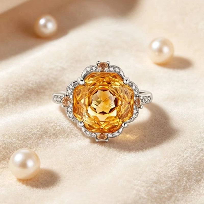 Natural Citrine Rose Ring Under the Sun – Abundance in Every Glow