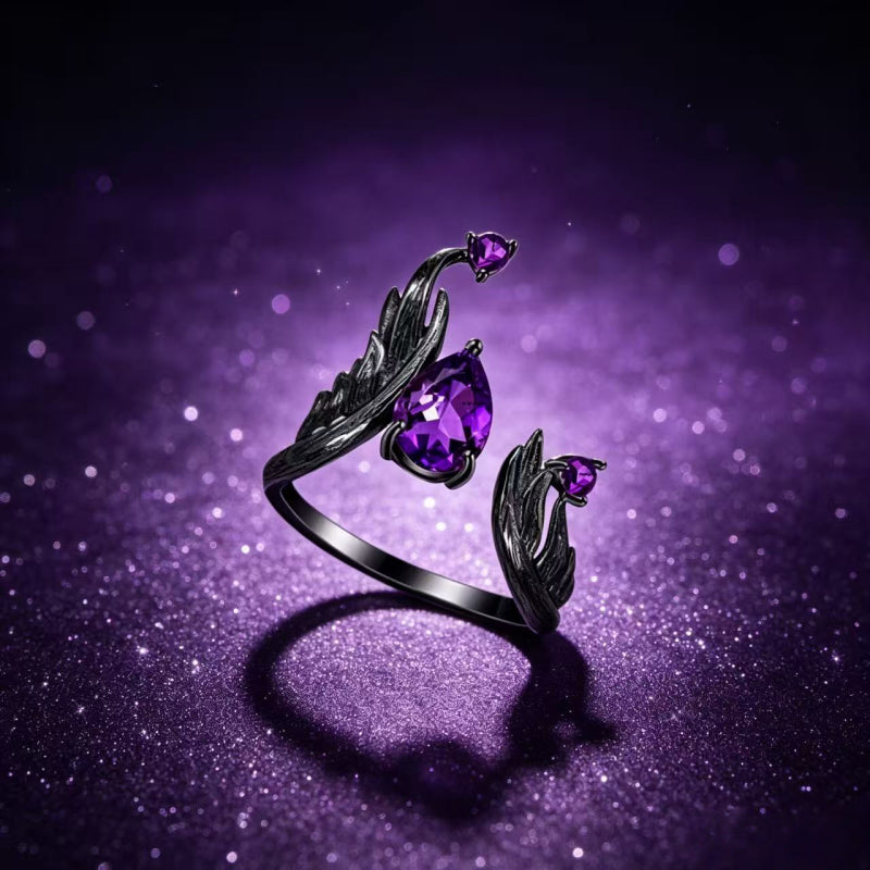 Fallen Angel Tear Amethyst Ring - Calm Energy, Quiet Luck