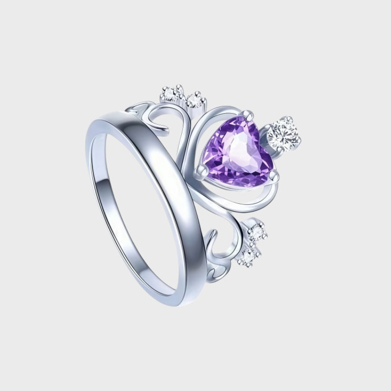 Natural Amethyst Crown Heart Ring - Let Calm Attract Good Fortune