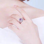 Bague Cœur Couronne Améthyste Naturelle - Laissez le Calme Attirer la Chance