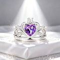 Bague Cœur Couronne Améthyste Naturelle - Laissez le Calme Attirer la Chance