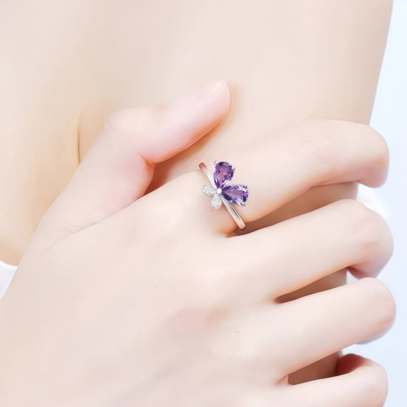 Natural Amethyst Butterfly Ring - Ground Your Energy, Open Your Luck