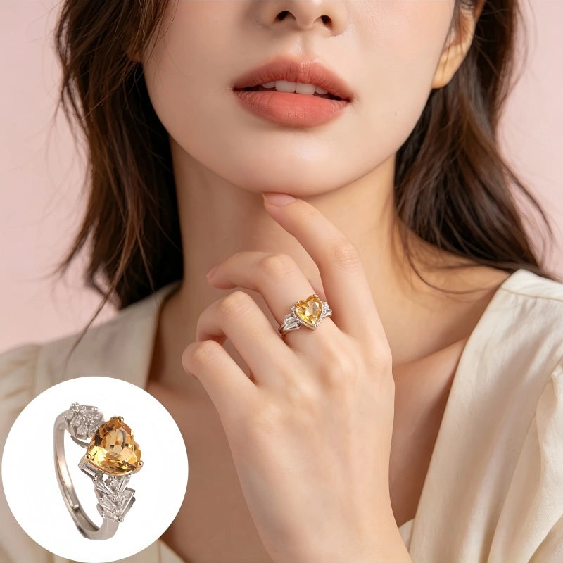 Sunny Heart Citrine Natural Crystal Ring - Golden Light, Lasting Luck