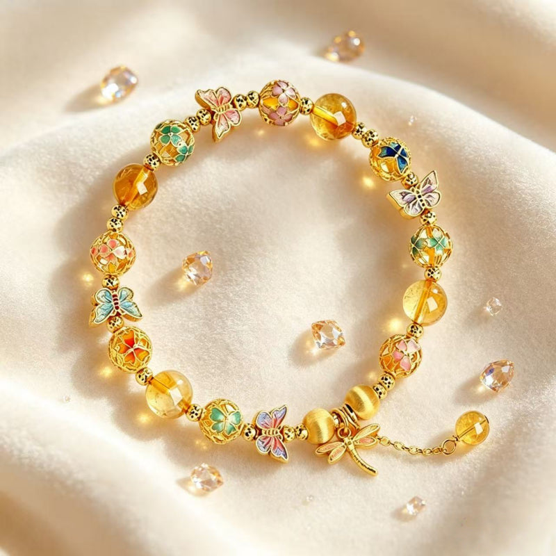 Golden Butterfly Natural Crystal Bracelet