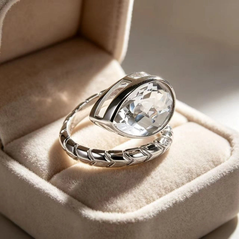 Teardrop Natural Clear Crystal Ring