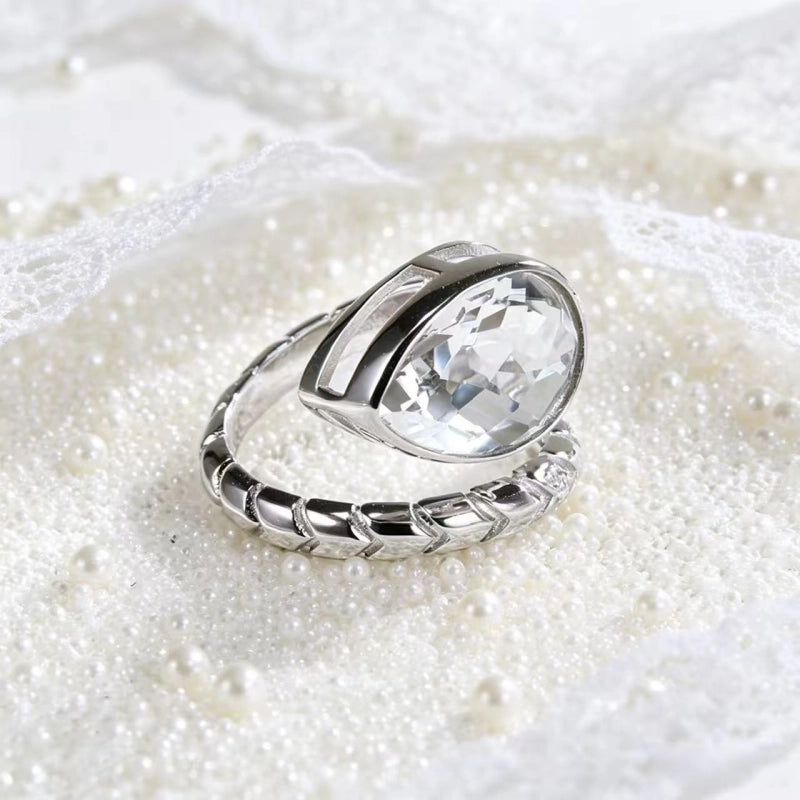 Teardrop Natural Clear Crystal Ring