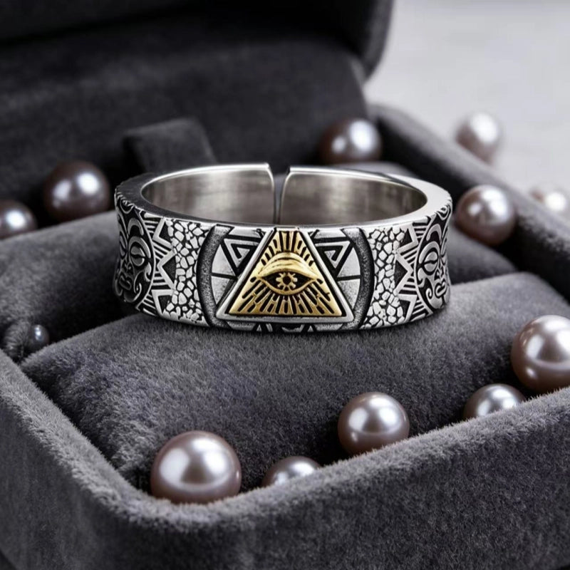 Bold Men's Evil Eye Ring Wide Band Silver – Block Negative Energy