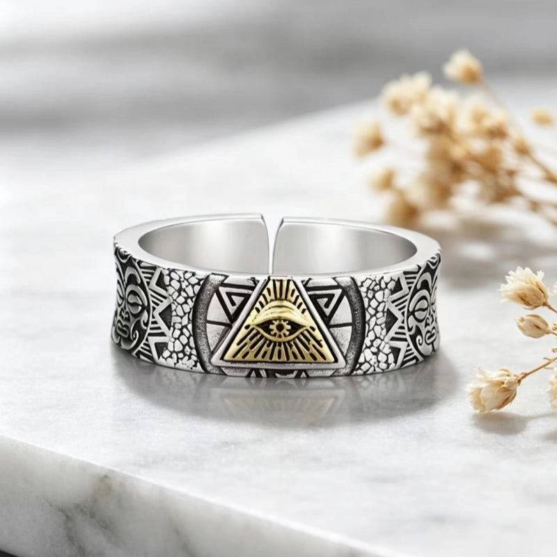 Bold Men's Evil Eye Ring Wide Band Silver – Block Negative Energy