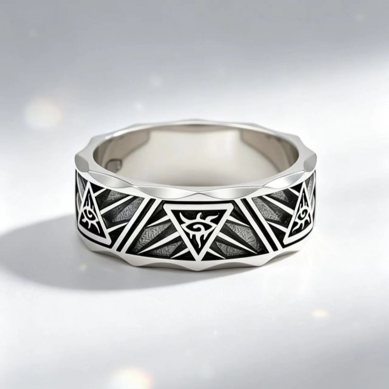 Wide Band Silver Obsidian Evil Eye Ring for Men – Protection & Luck