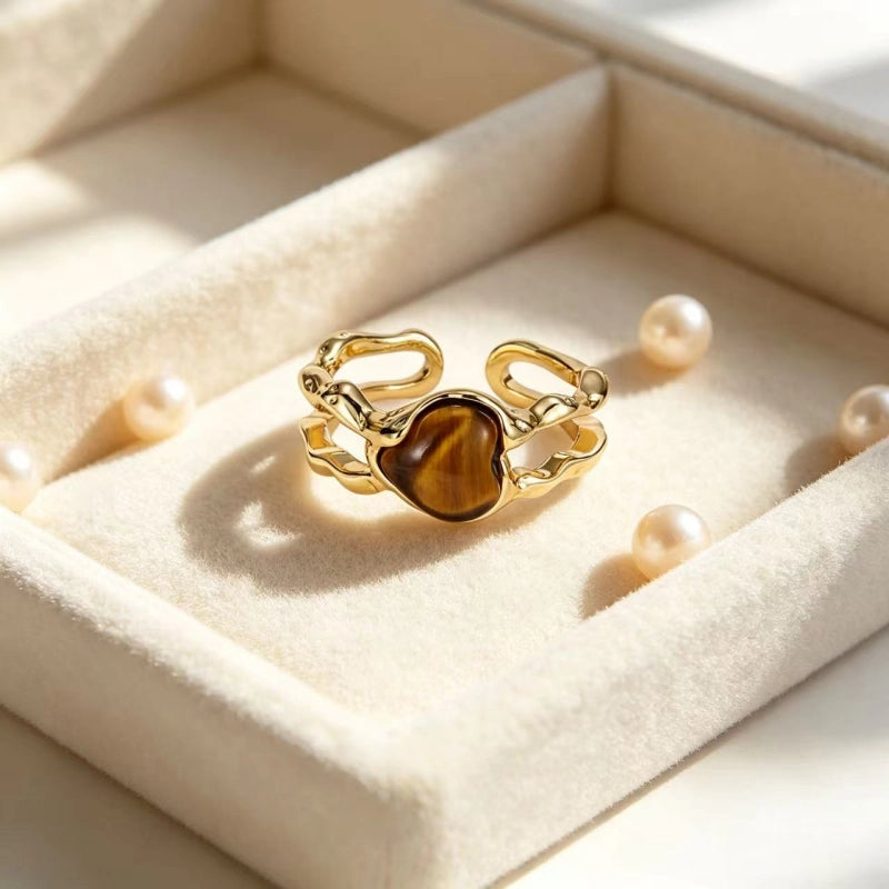 Tiger Eye Heart Ring - Calm the Mind & Ward Off External Disturbances