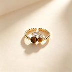 Bague Ouverte Fortune en Œil de Tigre Naturel et Cerise - Cadeau Porte-Bonheur pour Filles