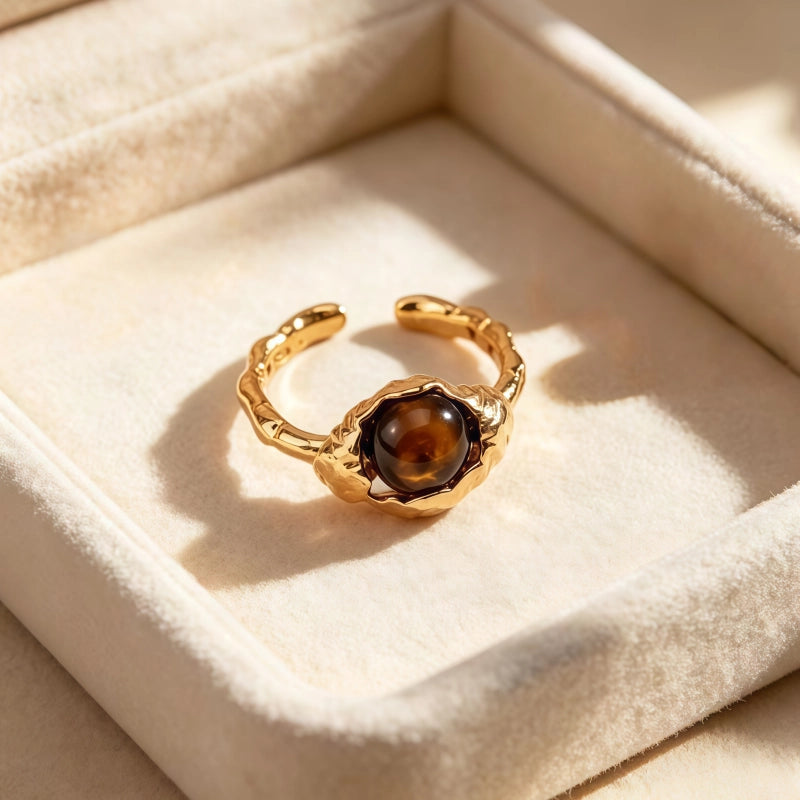 Irregular Natural Tiger Eye Stone Ring for Prosperity