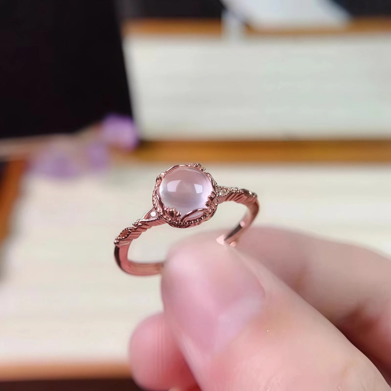 Natural Rose Quartz Crystal Healing Ring for Women