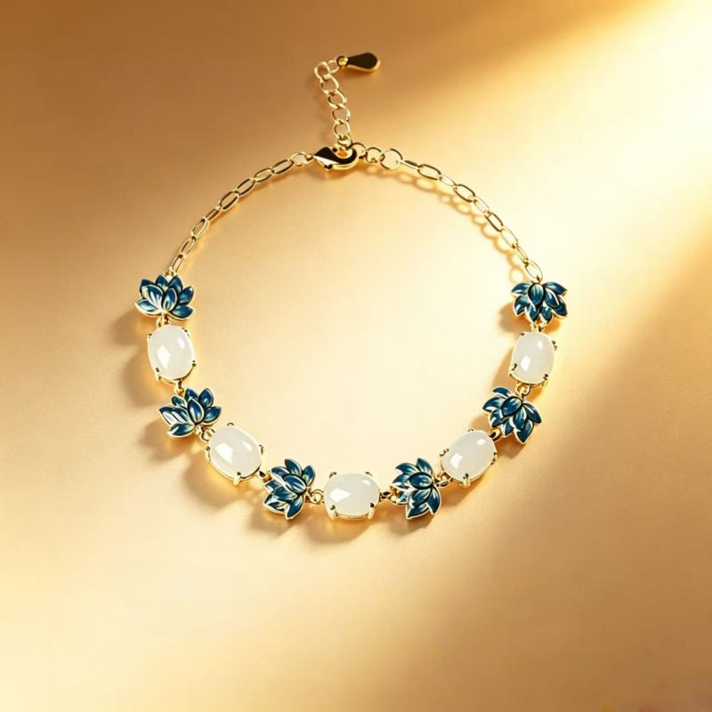 Sacred Lotus Natural Hetian Jade Bracelet