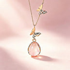 Collier Papillon Goutte de Quartz Rose - Attirez l'Amour et l'Énergie Douce