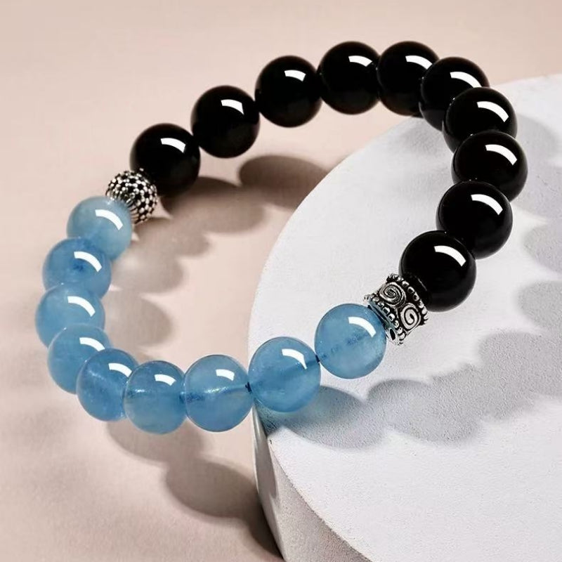 Ocean Healing Aquamarine & Obsidian Bracelet