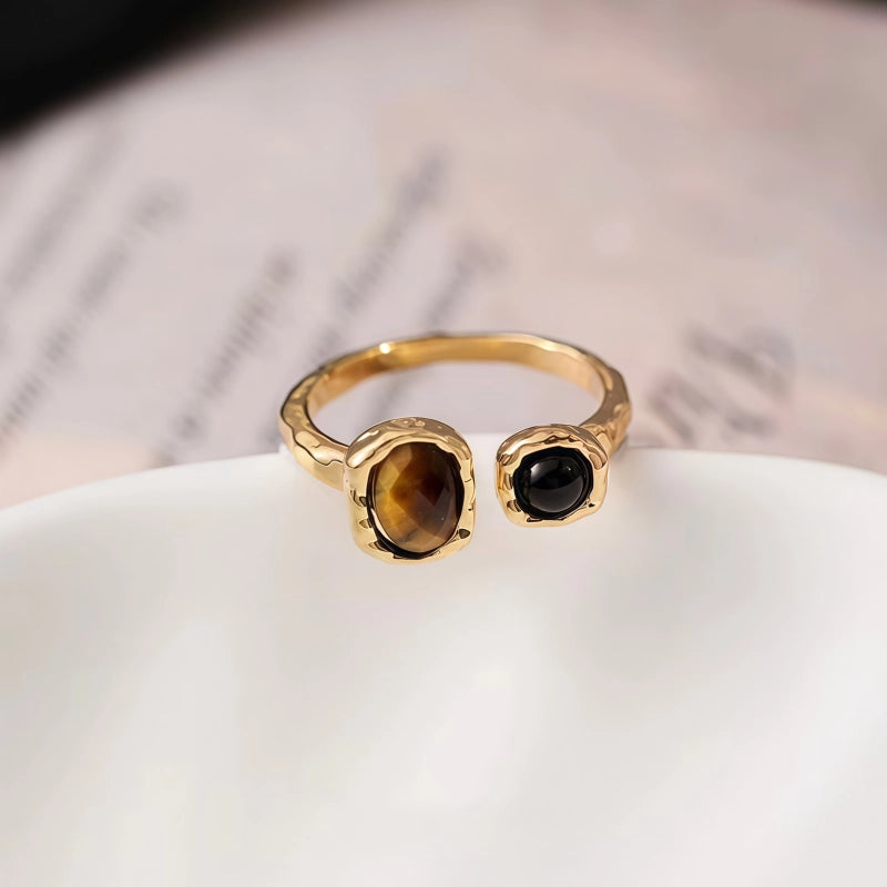 Bague en pierre Œil de Tigre naturel Rétro Melad Nouveau Luxe léger Design Sens Bague Courage