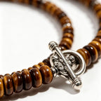 Collier œil de tigre naturel, fermoir argenté - Cadeau protection pour petit ami