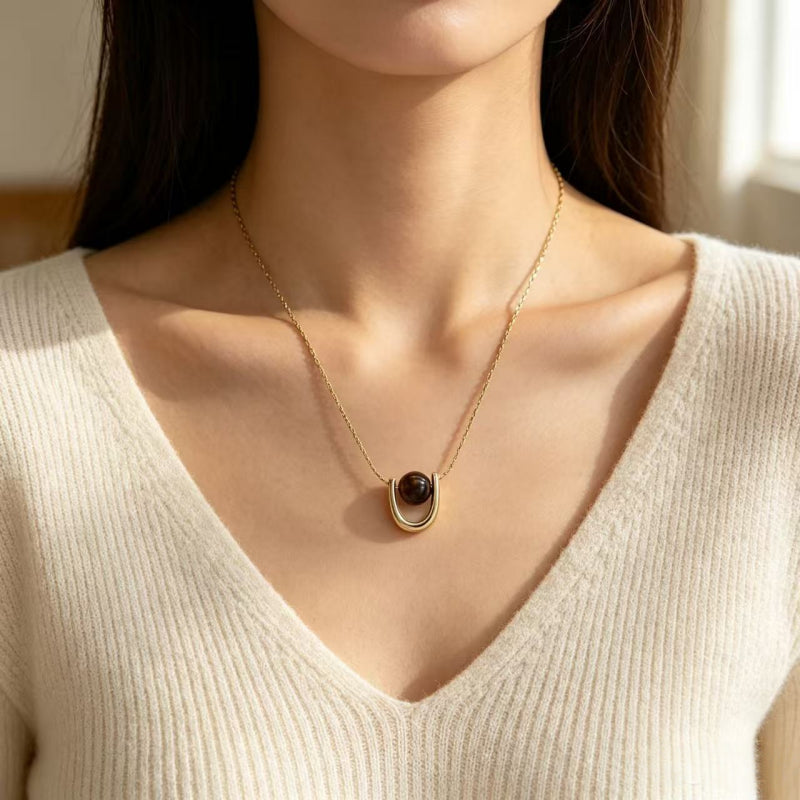 Natural Tiger Eye Stone Necklace, Versatile & Edgy Sweater Chain, Light Luxury Style