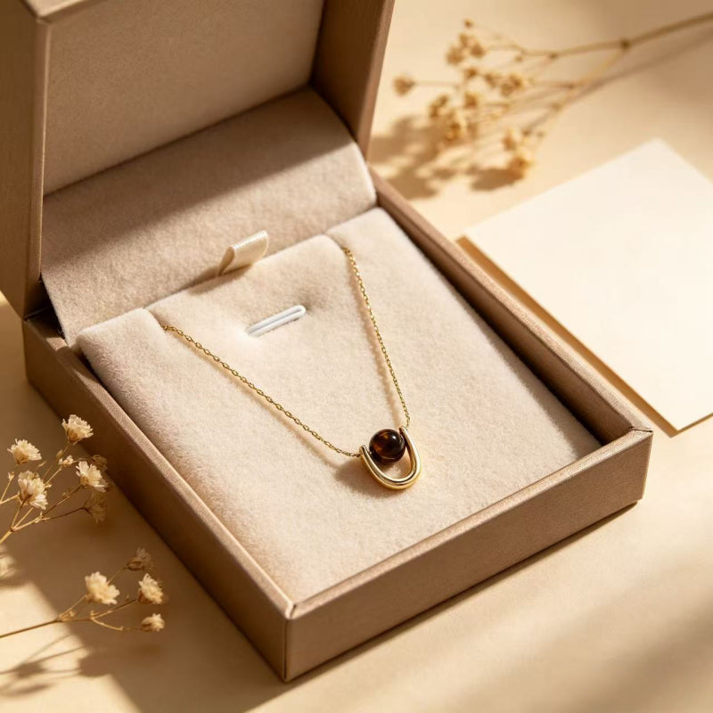 Natural Tiger Eye Stone Necklace, Versatile & Edgy Sweater Chain, Light Luxury Style