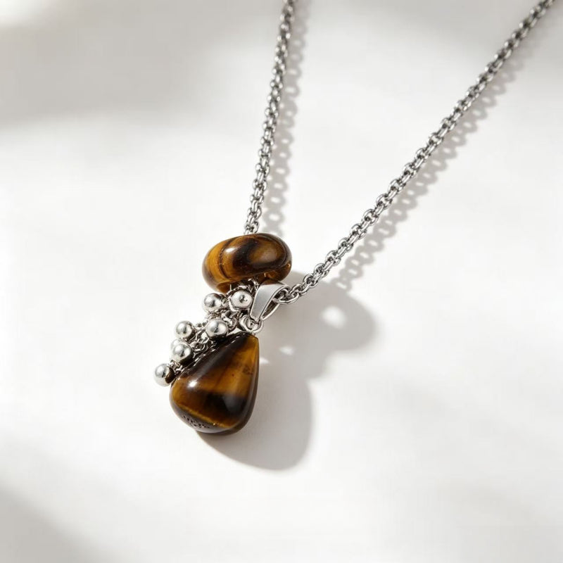 Natural Tiger Eye Stone Necklace — Teardrop Sweater Chain