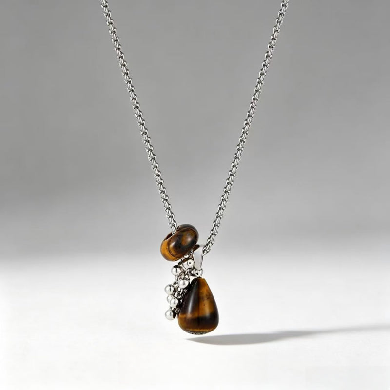 Natural Tiger Eye Stone Necklace — Teardrop Sweater Chain