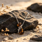 Natural Tiger Eye Stone Necklace — Teardrop Sweater Chain