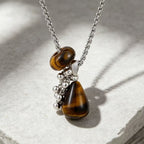 Natural Tiger Eye Stone Necklace — Teardrop Sweater Chain
