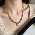 Natural Tiger Eye Stone Necklace — Vintage Oil Painting Style Lapel Pin Choker