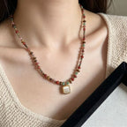 Natural Tiger Eye Stone Necklace — Vintage Oil Painting Style Lapel Pin Choker