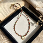 Collier en pierre naturelle Œil de tigre, ras de cou style tableau à l'huile vintage