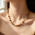 Natural Tiger Eye Stone Necklace — Maillard Earth Tone Irregular Collarbone