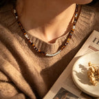 Natural Tiger Eye Stone Necklace — Maillard Square Broken Silver Chain