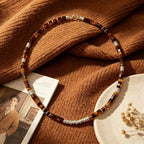 Collier en pierre œil de tigre naturelle, chaîne Maillard carrée en argent vieilli