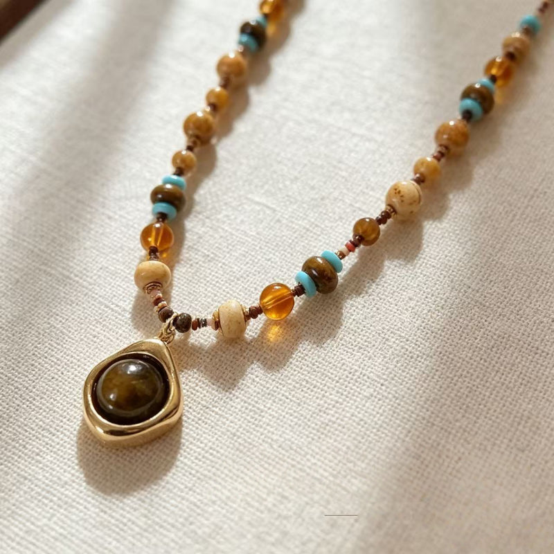 Natural Tiger Eye Stone Necklace — Bohemian Style, Essential for Vacation & Gifting