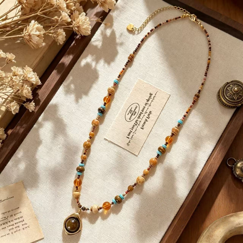 Natural Tiger Eye Stone Necklace — Bohemian Style, Essential for Vacation & Gifting