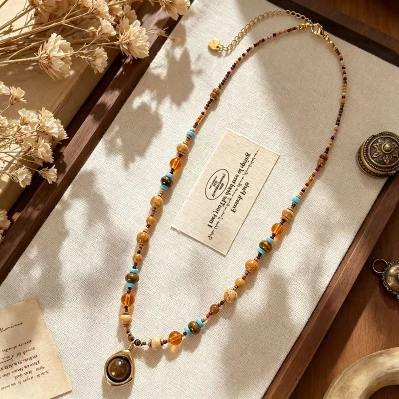 Collier en pierre naturelle œil de tigre, style bohème, essentiel pour les vacances et les cadeaux