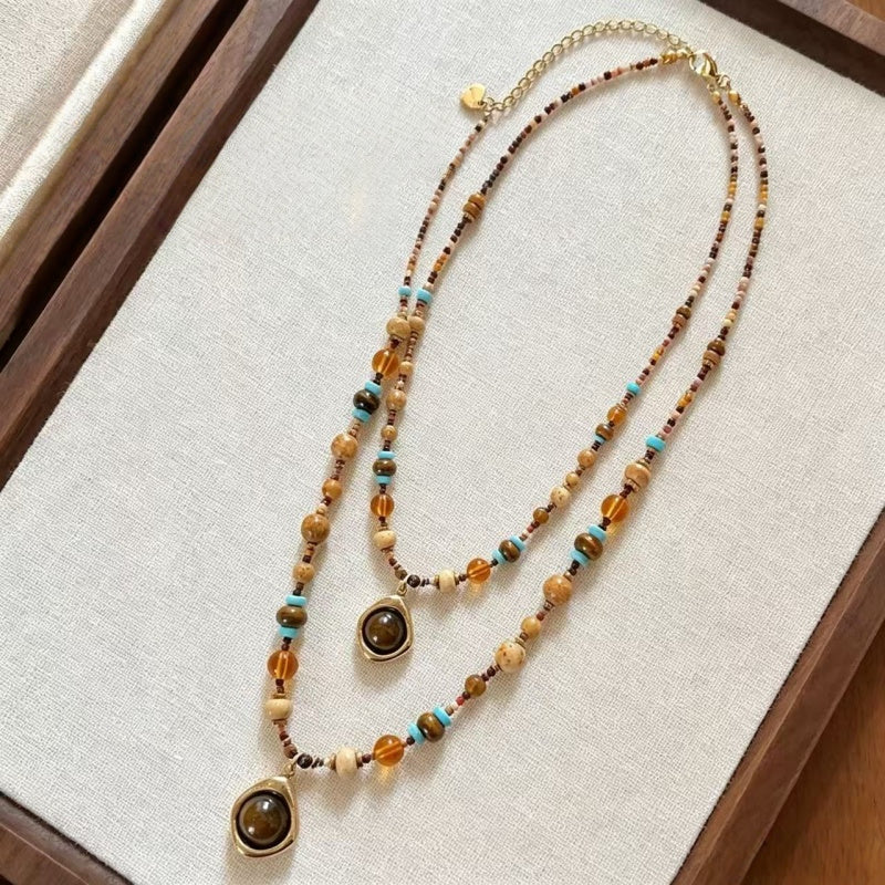 Natural Tiger Eye Stone Necklace — Bohemian Style, Essential for Vacation & Gifting