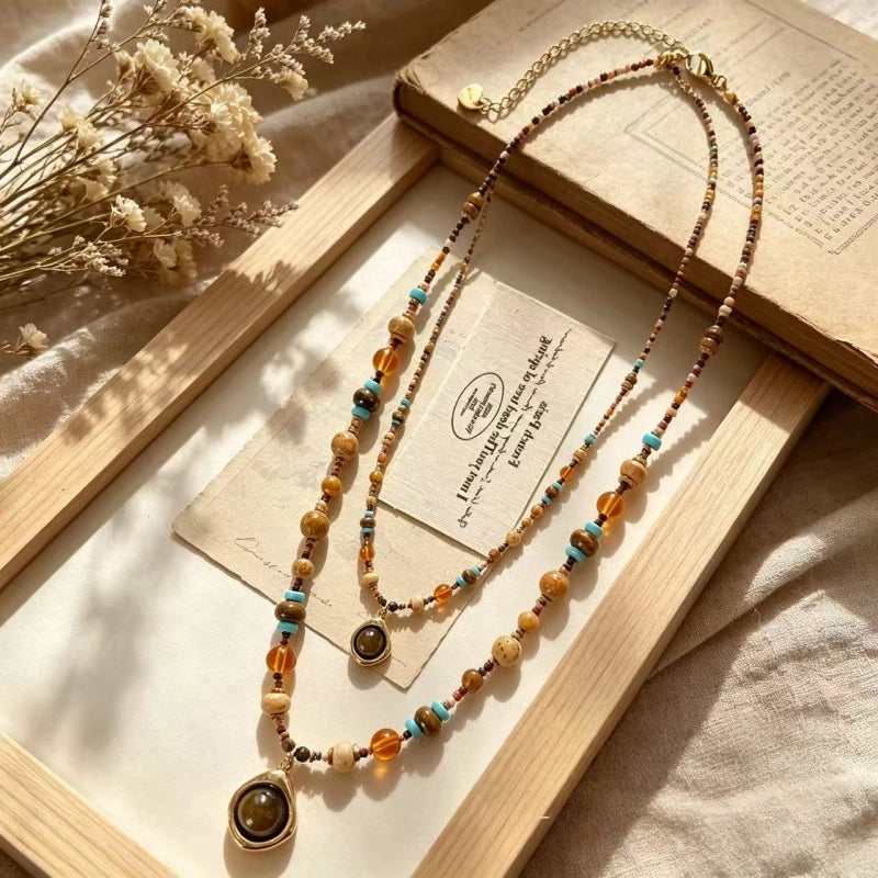 Collier en pierre naturelle œil de tigre, style bohème, essentiel pour les vacances et les cadeaux