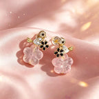 Cherry Blossom Whisper Natural Rose Quartz Drop Earrings