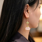 Boucles d'oreilles en cristal rose naturel, gouttes de lotus