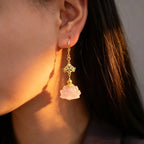 Boucles d'oreilles en cristal rose naturel, gouttes de lotus