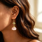Boucles d'oreilles en cristal rose naturel, gouttes de lotus
