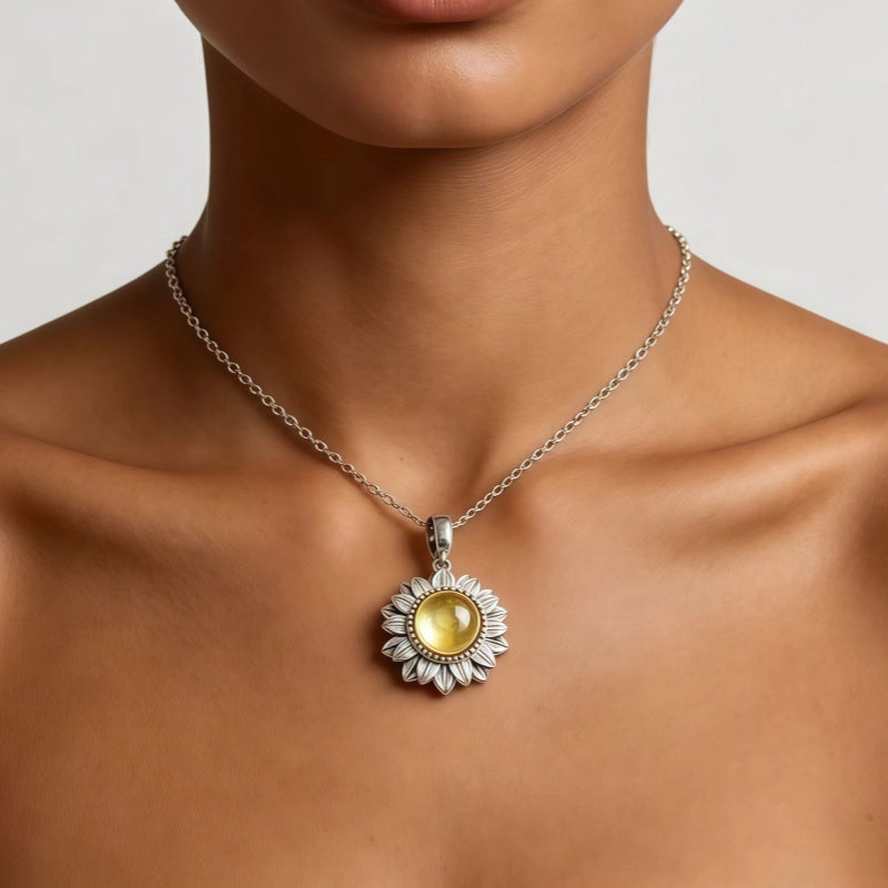 Collier marguerite en citrine naturelle – Attire la richesse et la carrière, énergie solaire