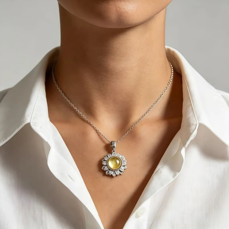 Collier marguerite en citrine naturelle – Attire la richesse et la carrière, énergie solaire
