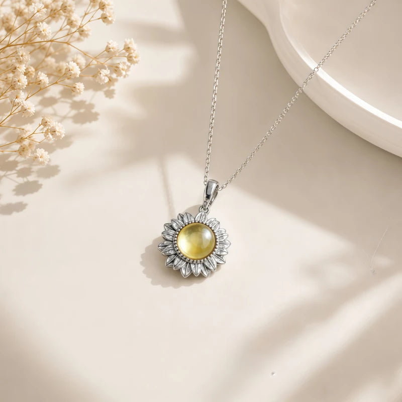Collier marguerite en citrine naturelle – Attire la richesse et la carrière, énergie solaire
